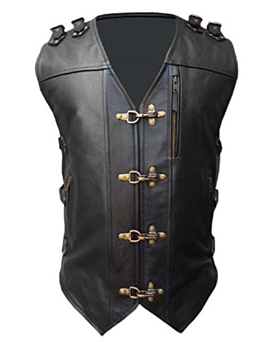 MENS REAL COW LEATHER BLACK HEAVY DUTY MOTORCYCLE BIKER STYLE VEST WAISTCOAT2