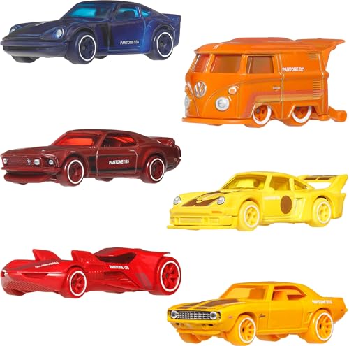 Hot Wheels Coffret Pantone, Voitures et Van en métal moulé à l’échelle 1/64 à Collectionner avec Couleurs Classiques et Emballage Artistique, JNK94