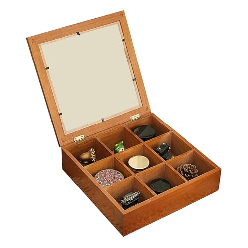 Caja de almacenamiento de joyas | Caja de madera con 9 rejillas | Bandeja organizador de exhibición de brazalete y brazalete | Juego de accesorios multifunción con funda protectora | Joyero compacto