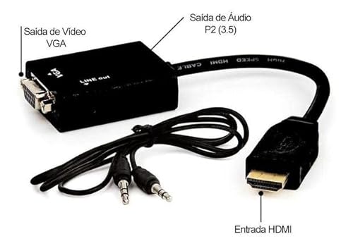Cabo Adaptador Conversor Hdmi Para Vga Com Saída P2 De Áudio