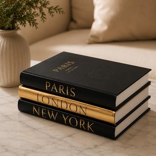 Libro decorativo de tapa dura negro y dorado set 3