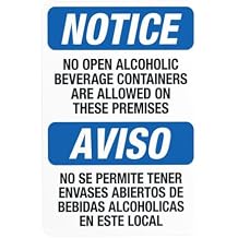 No Open Alcoholic Beverage Containers Are Allowed On These Premises Bilingual Warning Sign, Prohibition Security Metal Signs for Business Home Wall Safety Caution Custom Decor 8 x 12 Inch