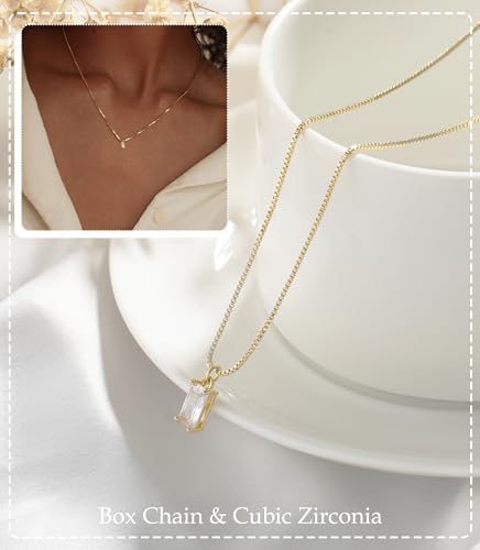 FUNEIA Diamond Necklaces for Women 14K Gold Plated Emerald Birthstone Necklace for Women Mothers Dainty Gold Necklace Blue Green Cubic Zirconia Pendant Necklace Birthday Gifts for Women Jewelry3