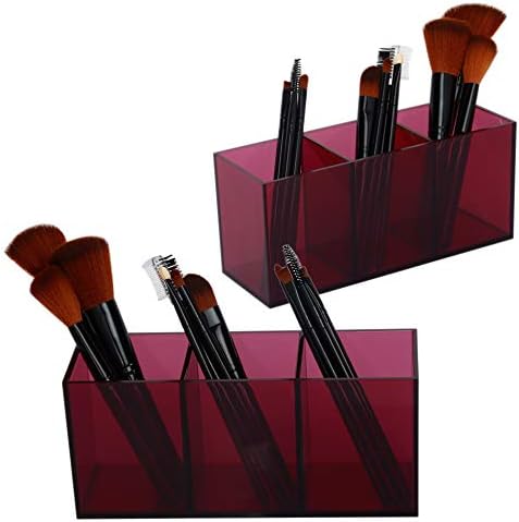 Dseap Makeup Brush Holder Organizer - Acrylic, 3 Compartments - Make up Brushes Holder, Makeup Brush Cup Container Storage Case, White, 2 Packs