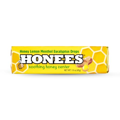 Honees Filled Menthol Lemon Cough Drop, Honey, Menthol & Lemon Cough Drops- Sore Throat Relief - Nothing Artificial -Natural Sore Throat Lozenges- NON-GMO, Gluten Free (1 Pack – 9 Drops)