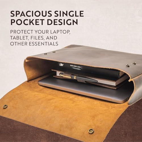 MILITARIA STUFFS Leather File Folder Organizer Document Holder, File Case, A5 Binder, Envelope Portfolio, Portfolio,Spacious Leather Folio Laptop Sleeve Case for 13" 14" 15" Laptops,Macbook & Tablets