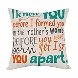 Moslion Bible Verse Pillow,Home Decorative Throw Pillow Cover I Knew You in The Womb Cotton Linen Cushion for Couch/Sofa/Bedroom/Livingroom/Kitchen/Car 18 x 18 inch Square Pillow case