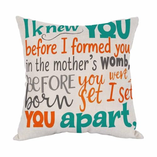 Moslion Bible Verse Pillow,Home Decorative Throw Pillow Cover I Knew You in The Womb Cotton Linen Cushion for Couch/Sofa/Bedroom/Livingroom/Kitchen/Car 18 x 18 inch Square Pillow case