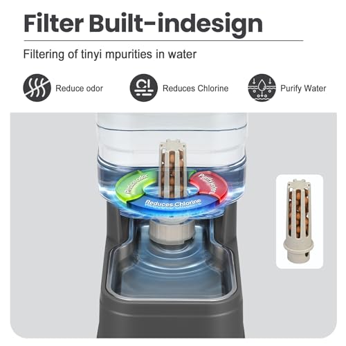 Automatic Cat Water Dispenser Gravity Stainless Steel Water Feeder Dog Waterer Feeder with Wide Mouth Bowl for Small Medium Dog Puppy Kitten (Filter &Ice Pack Included) 1Gallon Gray by MJpepark - Image 6