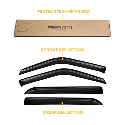 Image of Window Visors for 1997-2017 Ford Expedition, Rain Guards Shield Vent Deflector Shade Dark Smoke for 2007-2017 Expedition XL, 1998-2017 Lincoln Navigator, Tape-On, 4PCS