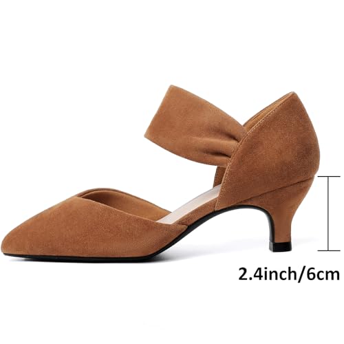 Image of RIBONGZ Kitten Heels for Women Closed Toe Comfortable Low Heels Pointed Toe Sexy Slip on Pumps Bridal Party Dressy Shoes