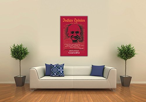1art1 Mahatma Gandhi plakat druk artystyczny na płótnie Indian Opinion, First They Ignore You, czerwony obraz ścienny druk XXL na nocie | Obraz Obraz 120x80 cm