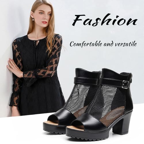 Womens Open Toe Hollow Out Mesh Ankle Boots Sandals Summer Breathable Chunky Heel Ankle Boots With Zipper Classic Gladiator Casual Sandals3