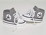 baby chucks stricken anleitung für anfänger  Babyschuhe gehäkelt-Sneakers-grau/anthrazit-Turnschuhe-Sportschuhe-Krabbelschuhe
