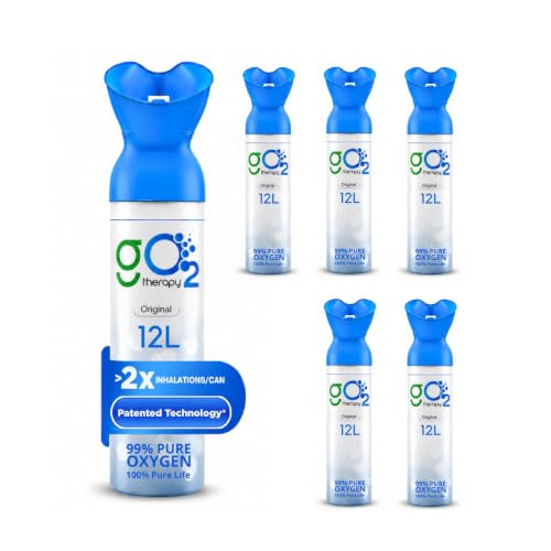 gO2Therapy Up to 2700 Inhalations (6 Pack), 12L | Portable Oxygen Canister – Single Mouth & Nose Mask – Supplemental Oxygen for Sports, Travel, Altitude & Fitness Activities
