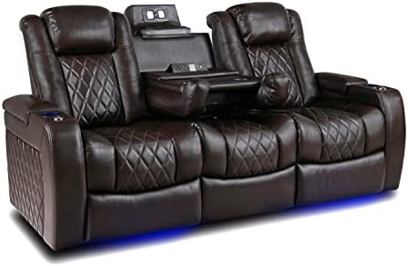 Valencia Tuscany Home Theater Seating | Premium Top Grain Italian Nappa 11000 Leather, Power Headrest, Power Lumbar Support, with Center Drop Down Console (Row of 3, Dark Chocolate)