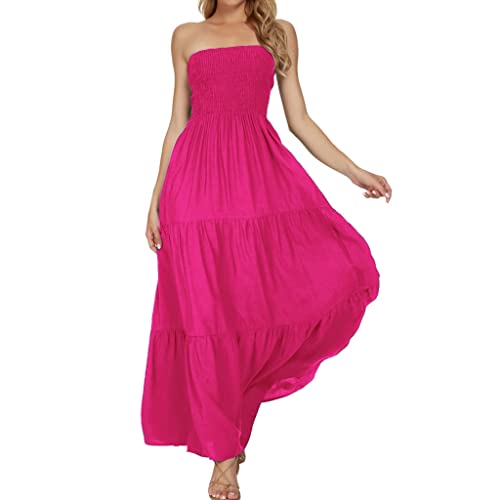 Image of Women's Summer Strapless Tube Top Maxi Dresses Off Shoulder Boho Beach Long Dress