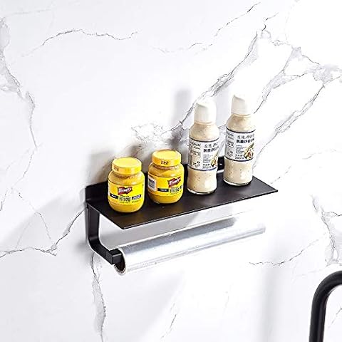 Spice Rack Organiser Hanging Spice Storage Wall Mounted Paper Towel Holder Roll Dispenser Kitchen Shelf Cover