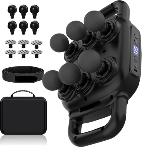UFFAE Six Head Massage Gun 50 Intensity Levels & 9 Massage Modes Equipped with 3 Different Massage Heads Massage Gun with Adjustable Belt Ideal Gifts for Women Men Mom and Dad