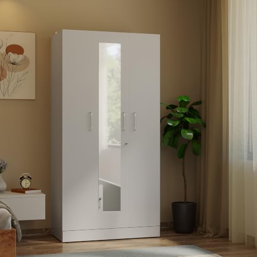 Image of Wakefit Wardrobe for Bedroom | 1 Yr Warranty | Cupboard for Bedroom, Almirah, Wooden Wardrobe, Multi-Shelves Storage with Mirror, Density:680-750 kg /m, Free Installation from Brand (Twill - FW)