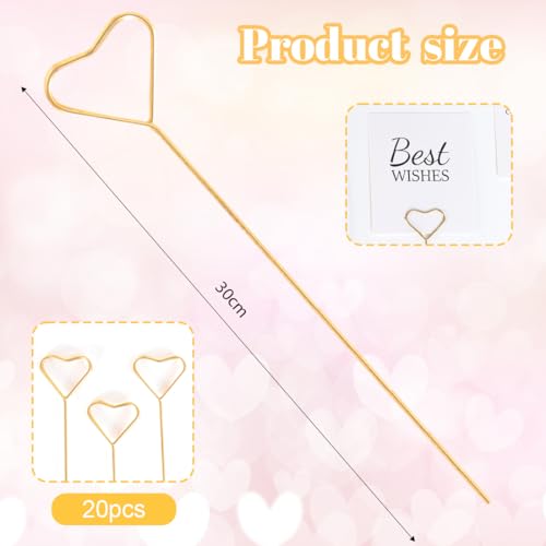 COYUN 20 Pcs Metall Fotohalter, Metalldrähte Memo Clip, Kartenhalter in Herzform, Tischnummer Clip, Metalldraht Memo Foto Clip für Party Geburtstag Hochzeit Kuchen Dekor(Gold)