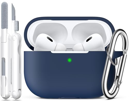 R-fun AirPods Pro ��2����/��1����P�[�X�J�o�[�A�N���[�j���O�L�b�g�ƃL�[�`�F�[���t���AApple AirPods Pro 2023/2022/2019�[�d�P�[�X�p���S�ی�V���R���P�[�X - �~�b�h�i�C�g�u���[