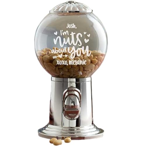 Personalization Universe I'm Nuts About You Personalized Candy Dispenser, Retro Plastic & Glass Globe, Ideal for Valentines Day, 30oz Capacity