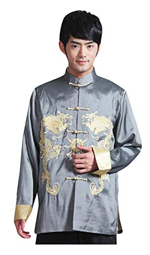 BTRC Mens Oriental Tai Chi Kung Fu Asian Chinese Top Jacket Coat (USA XS - Tag say M, Gray)