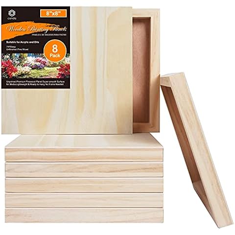 CONDA Wood Boards Canvas 8 Pack 8 x 8" Wood Board for Artists - 3/4" deep Cradle Profile - Suitable for Painting, Wood Burning and Pouring with Oil Color or Acrylic Color Cover