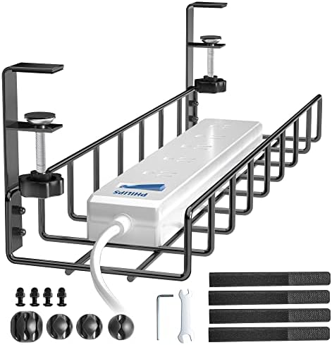 Under Desk Cable Management Tray 1 Pack, Xpatee Upgraded Wire Management No Drill, Cable Tray with Clamp for Desk Wire Management, Computer Cable Rack for Office, Home - No Damage to Desk