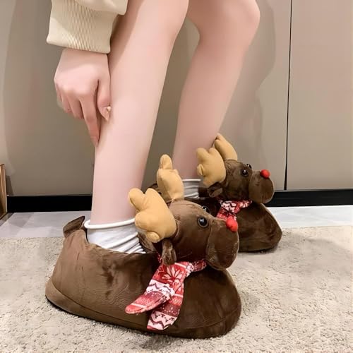 Reindeer Christmas Slippers, Plush Soft Warm Home Indoor Slippers for Men Women4