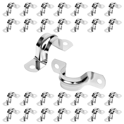 JDHGSHL 30Pcs 1 Inch Stainless Steel Conduit Clamps 2 Hole Strap U Bracket Rigid Pipe Strap Tension Clips U-Tube Clamp for Pipe Fixing on Various Surfaces