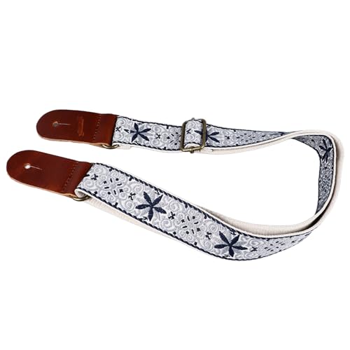 Correa de Ukelele con Extremos de Cuero de Nailon Bordado con Longitud Ajustable para Instrumentos de...