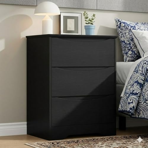 GarveeHome Wooden Dresser with 3 Drawers, Tall Modern Closet with Deep Storage, Large Chest of Drawers with Wide Top, Long Storage Dresser for Bedroom, Living Room, Hallway, Kids Room, Black