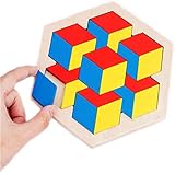 Afufu Holzpuzzle ab 3 4 5 6 Jahre, Tangram Puzzle, Geometrie Logik Knobelspiel, Legespiel mit Form Block, Montessori Spielzeug, Pädagogisches Geschenk für Baby/Kleinkinder/Kinder