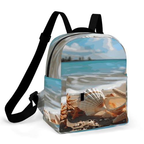 Mochila para laptop de tela Oxford impermeable con estampado playa de mujer