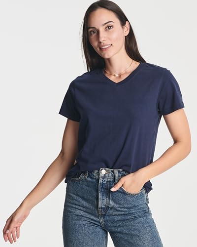 Real Essentials 4 Pack: Women's Classic-Fit Cotton Short-Sleeve V-Neck T-Shirt (Available in Plus Size)2