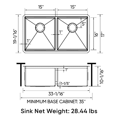Sinber 33" Undermount Double Bowl 16 Gauge 304 Stainless Steel Workstation Farmhouse Apron Kitchen Sink With Accessories (33" X 19" X 10" Workstation) #TOP6