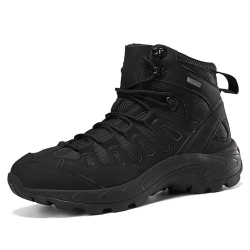 RAGOPILEN Botas tácticas de Combate, Botas tácticas for el Desierto Hombre Cuero Parte Superior Suela de Goma Negro Arena Talla 40-47 EU(Black,46 EU)