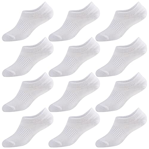 No Show Socks - Girls & Boys Cotton Low Cut Non Slip Socks - 12 Pairs - Children to Adults