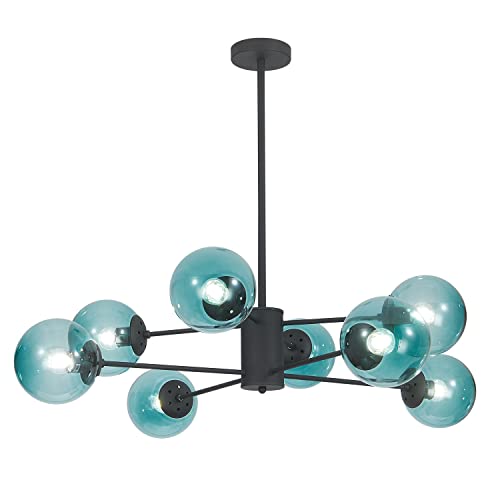 Chandelier Sputnik bleu 8-lights et suspension industrielle en verre 1963