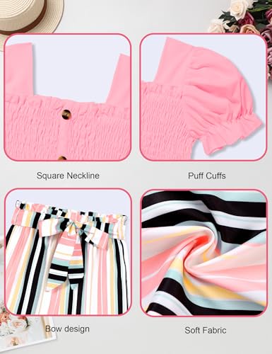 Image of Girls Clothes Solid Color Square Collar Stretch Top and Wide Leg Pants Clothes for Teen Girls 6-14Y