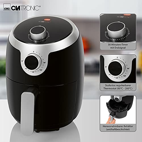 Clatronic Heißluftfritteuse mit 360° Air-Flow | Öl- und fettfreies Frittieren | Airfryer 80°C - 200°C | Heissluftfritteuse 2,5L | Air Fryer mit Abschaltautomatik & Überhitzungsschutz | FR 3816 H – Bild 7