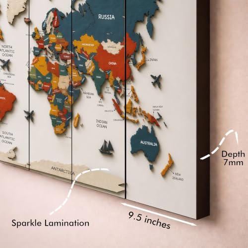 Image of The Castle Decor World Map Painting With Frame 5 Big Size Multiple Frames Wall Art Painting for Living Room,bedroom,drawing Room,hotels-wooden Framed-digital Painting (27x48 inch, Multicolour5)
