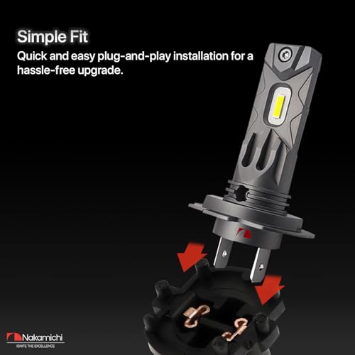 Image of Nakamichi GS810 Series H7 LED Headlight Foglight Light Bulbs for Replacement, 12,000 Lumens 44W Per Set, Daylight White, Plug and Play, 1:1 Beam, Pack of 2, 6000K, H7