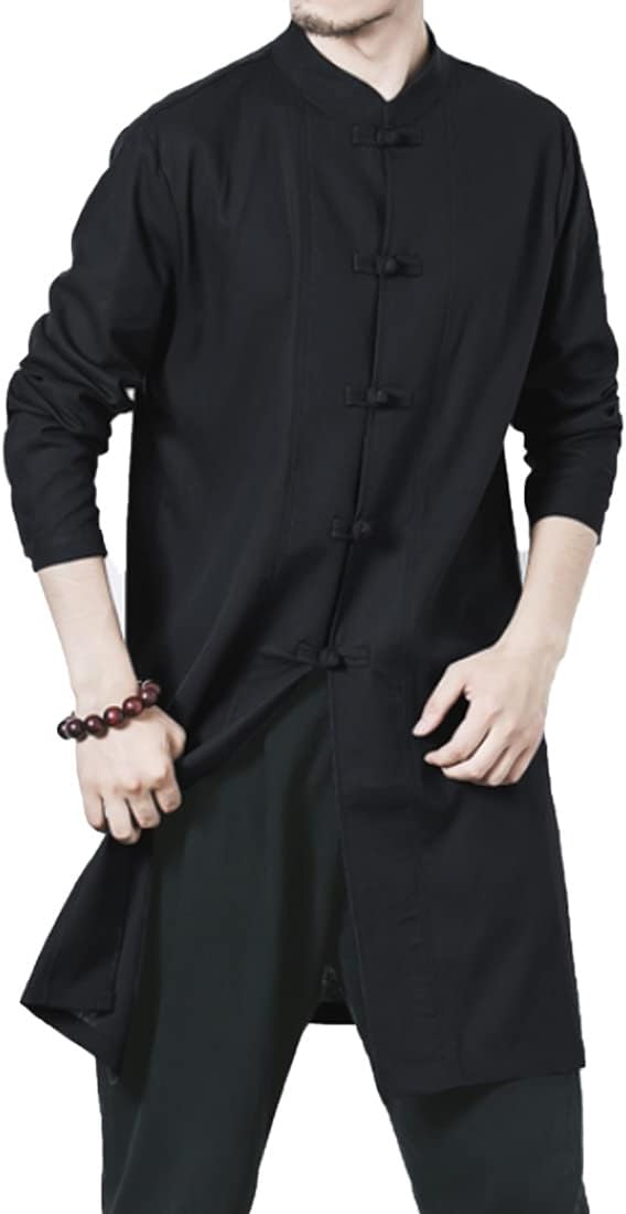 HZCX FASHION Mens Casual Long Shirts Chinese Frog Button Down Long Sleeve Shirt