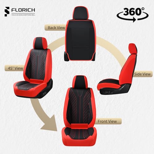 Image of FLORICH Car Seat Covers Front Seats Luxury Faux Leather Waterproof Seat Covers Car Seat Protector Automotive Seat Covers Cushion Universal Fit for Most Cars SUV Trucks, Black&Red