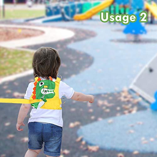 KWANITHINK Toddler Leashes for Walking Dinosaur, 2 in 1 Kids Safety Harness + Anti Lost Wrist Link with Lock, Baby Leash Harness for Walking Boys and Girls