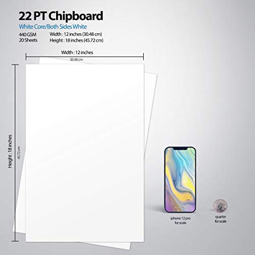 Knitial 22 Pt White Chipboard 12 X 18 Inch 20 Sheets For Crafts, Backing Boards, Scrapbooking, Frames And More #TOP3