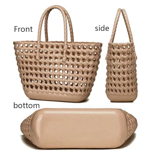 Women Mesh Top-Handle Bag Large Capacity Travel Tote Handbag Solid Color Beach Portable HandleStylish Basket Bag Holl2